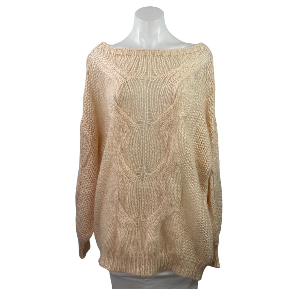 Maje Womens Cream Orange Open Knit Crochet Oversized Long Sleeve Sweater Top 1